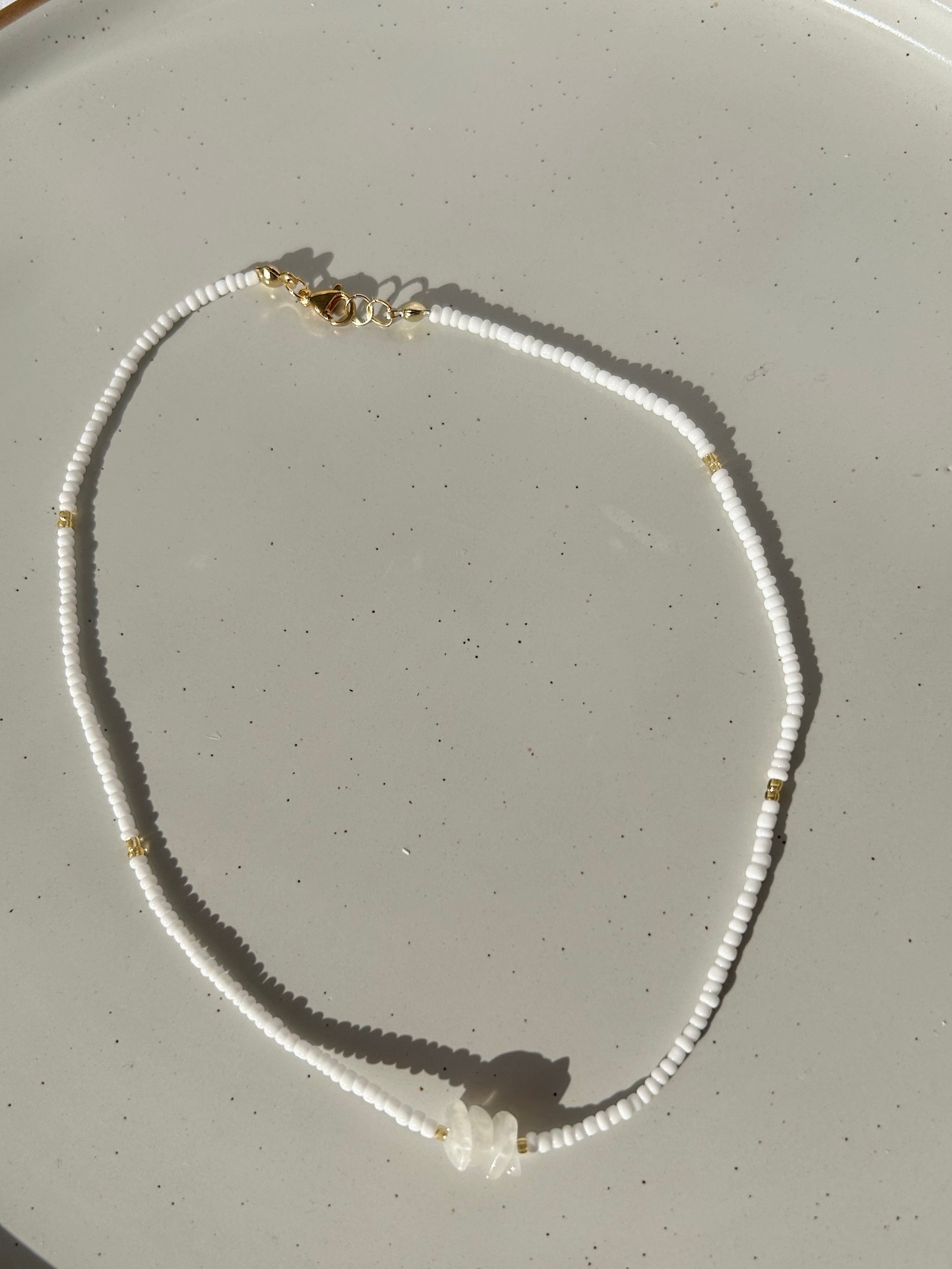 Jewel White Gemstone Necklace Gold